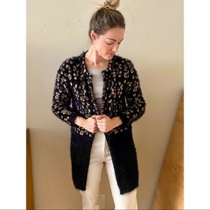 Leopard black metallic sweater jacket